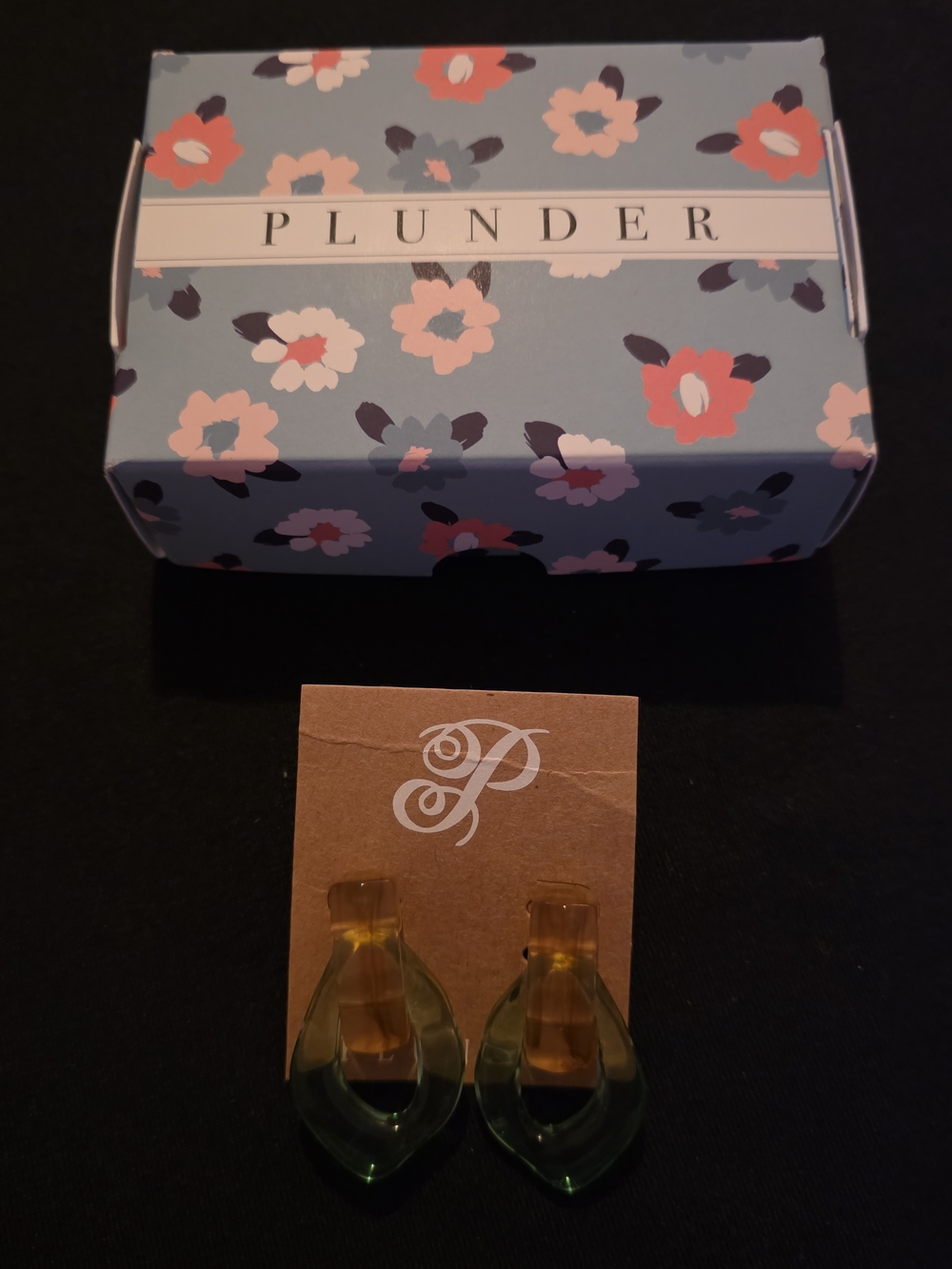Plunder Green and Amber Lucite Drop Earrings